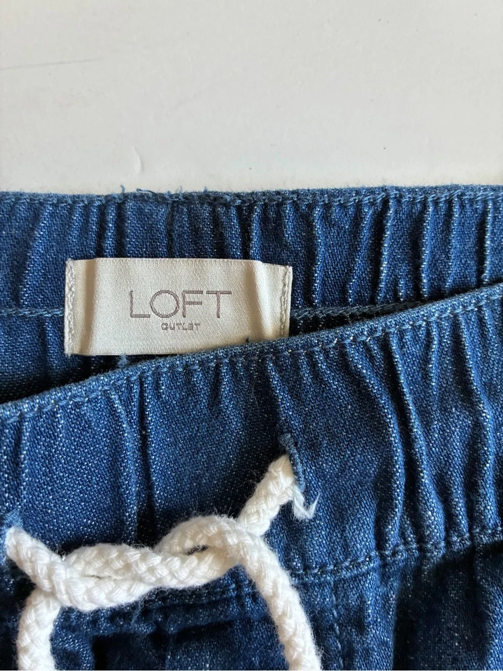 LOFT Indigo Denim Shorts with White Rope Drawstring
